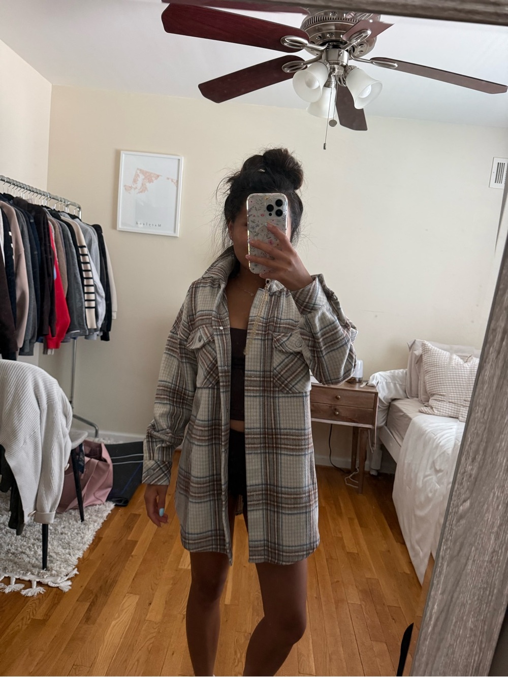 Altar'd State Beige & Brown Plaid Utility Shacket